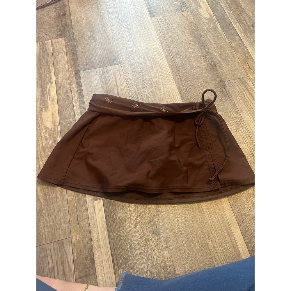 Beach Diva Womens Swim Skirt Rhinestone Embellished Brown Size‎ 8